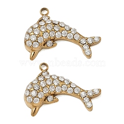 304 Stainless Steel Micro Pave Clear Cubic Zirconia Pendants, Dolphin Charms, Polishing, Ion Plating(IP), Real 18K Gold Plated, 11x16x4mm, Hole: 1mm(CU-CBAF0F8-01C-G)