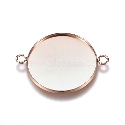 201 Stainless Steel Cabochon Connector Settings, Plain Edge Bezel Cups, Flat Round, Rose Gold, Tray: 30mm, 32x42x2mm, Hole: 3mm(STAS-E484-45C-RG)