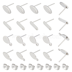 80Pcs 4 Style 304 Stainless Steel Stud Earring Findings, with 201 Stainless Steel Ear Nuts/Earring Backs, Oval & Rectangle & Teardrop, Stainless Steel Color, 11~13x3.5~7mm, Hole: 1~1.6mm, Pin: 0.8mm, 20Pcs/style(STAS-DC0009-96)