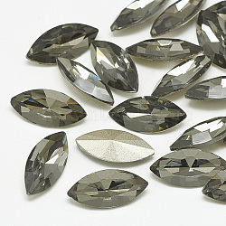 Pointed Back Glass Rhinestone Cabochons, Back Plated, Faceted, Horse Eye, Black Diamond, 18x9x5mm(RGLA-T083-9x18mm-03)