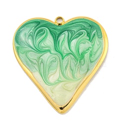 Ion Plating(IP) 304 Stainless Steel Pendants, with Enamel, Real 18K Gold Plated, Heart Charm, Light Green, 31x29x3.5mm, Hole: 2mm(STAS-U007-09B-G)