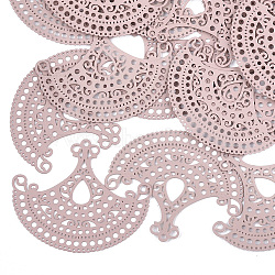 430 Stainless Steel Filigree Joiners Links, Spray Painted, Etched Metal Embellishments, Fan, Pink, 35x42x0.3mm, Hole: 0.6~1.5mm(STAS-T042-05E)