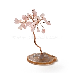 Natural Rose Quartz Chips Tree Display Decorations, Copper Wire Wrapped Feng Shui Ornament, 35~39x39~48x59~80mm(DJEW-C003-01E)