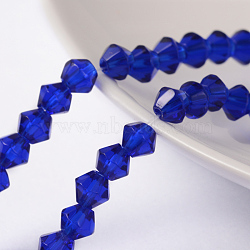 Half-Handmade Transparent Glass Beads Strands, Bicone, Dark Blue, 4mm, Hole: 1mm, about 70pcs/strand, 10.63 inch(X-GB4mmC24)