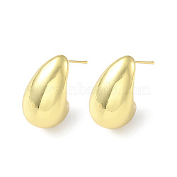 Teardrop Rack Plating Brass Stud Earrings for Women, Long-Lasting Plated, Lead Free & Cadmium Free, Real 18K Gold Plated, 31x18mm, Pin: 1mm(EJEW-F310-10G)