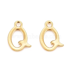 304 Stainless Steel Charms, Laser Cut, Letter, Stainless Steel Color, Golden, Letter.Q,  11x8x0.7mm, Hole: 1.5mm(X-STAS-L232-117Q-G)