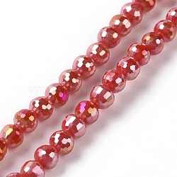 Electroplate Opaque Solid Color Glass Beads Strands, AB Color Plated, Faceted(96 Facets), Round, FireBrick, 5.5~6mm, Hole: 1.2~1.5mm, about 95pcs/strand, 21.26 inch(54cm)(X-GLAA-E036-11E)