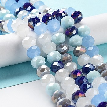 Glass Beads Strands, Faceted, Rondelle, Light Blue, 10x8mm, Hole: 1mm, about 63~65pcs/strand, 19.2~20 inch(48~50cm)