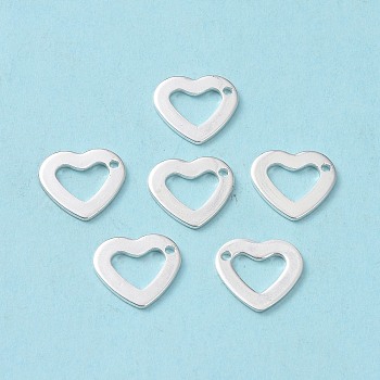 201 Stainless Steel Open Heart Charms, Hollow, Silver, 10x11x1mm, Hole: 1mm