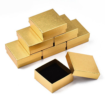 Cardboard Jewelry Boxes, for Ring, Earring, Necklace, with Sponge Inside, Square, Gold, 7.4x7.4x3.2cm