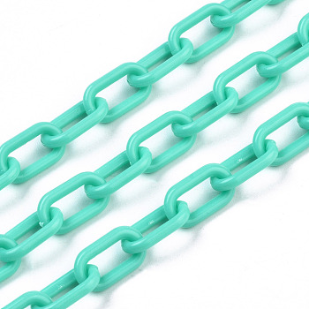 Handmade Opaque Acrylic Paperclip Chains, Drawn Elongated Cable Chains, Turquoise, 13x7.5x2mm, 19.88 inch(50.5cm)/strand