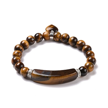 Natural Tiger Eye Beads Charm Bracelets, Heart, 2-1/4 inch(56mm)