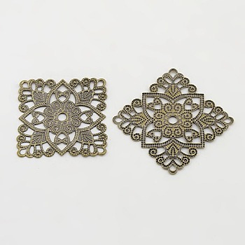 Brass Vintage Filigree Findings, Square, Antique Bronze, 31x31x1mm