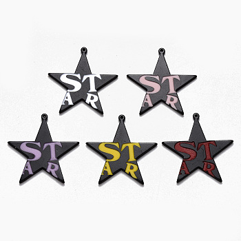 Spray Painted Cellulose Acetate(Resin) Pendants, Star with Word Star, Mixed Color, 39x38.5x2mm, Hole: 1.5mm
