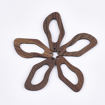Walnut Wood Pendants, Saddle Brown, 38.5x20x2.5~3mm, Hole: 2mm