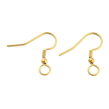 304 Stainless Steel Earring Hooks, French Hooks with Coil and Ball, Golden, 21 Gauge, 22x23x3mm, Hole: 4mm, Pin: 0.7mm