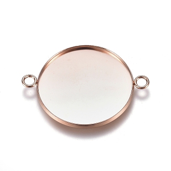 201 Stainless Steel Cabochon Connector Settings, Plain Edge Bezel Cups, Flat Round, Rose Gold, Tray: 30mm, 32x42x2mm, Hole: 3mm