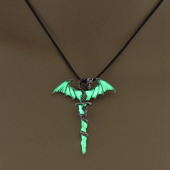 Luminous Alloy Pendants, Necklace, Halloween, Dragon/Skull/Horse/Gun, Yellow Green, 17.72 inch(45cm)