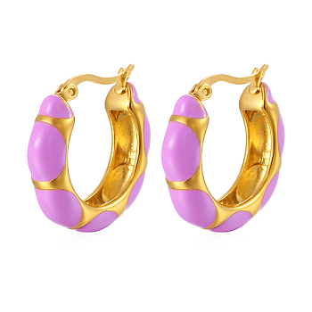 304 Stainless Steel Enamel Hoop Earrings for Women, Ring, Real 18K Gold Plated, 26x7mm