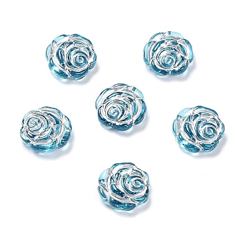 Plating Transparent Acrylic Beads, Metal Enlaced, Rose, Deep Sky Blue, 13.5x14x4.5~5mm, Hole: 1.6mm, about 950pcs/500g