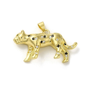 Rack Plating Brass Micro Pave Cubic Zirconia Pendants, Long-Lasting Plated, Cadmium Free & Lead Free, Leopard, Real 18K Gold Plated, 37.5x18.5x8.5mm, Hole: 5x3mm