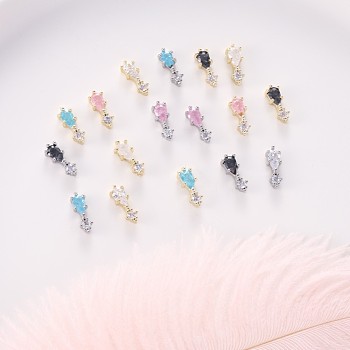 Chinese lute Shape Brass Micro Pave Clear Cubic Zirconia Nail Gems Set, with Glass, FlatBack Nail Art Studs, for Nail Art Craft, Mixed Color, Mixed Color, 10.5x4x3mm