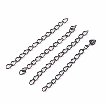 304 Stainless Steel Chain Extender, Dapped Curb Chain, Electrophoresis Black, 45~52mm, Link: 4.5x2.5x0.5mm