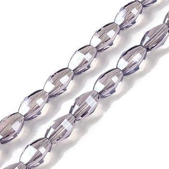 Electroplate Glass Beads Strands, Pearl Luster Plated, Faceted, Oval, Thistle, 9.5x5.5mm, Hole: 1.2mm, about 60pcs/strand, 22.05''(56cm)