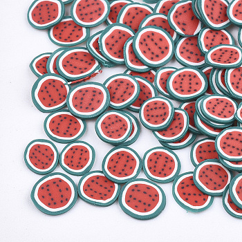Handmade Polymer Clay Nail Art Decoration, Fashion Nail Care, No Hole, Watermelon, Red, 4~7x4~6x0.1~0.5mm, about 10000pcs/bag