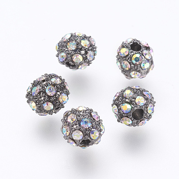 Alloy Grade A Rhinestone Beads, Round, Gunmetal, Crystal AB, 6mm, Hole: 1mm
