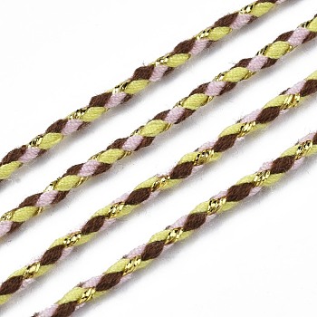 Tri-color Polyester Braided Cords, with Gold Metallic Thread, for Braided Jewelry Friendship Bracelet Making, Yellow, 2mm, about 100yard/bundle(91.44m/bundle)