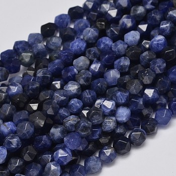 Faceted Natural Sodalite Beads Strands, Star Cut Round Beads, 6x5mm, Hole: 1mm, about 67pcs/strand, 15.7 inch