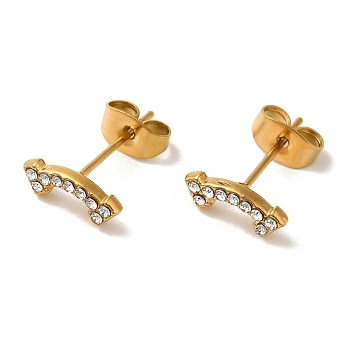 304 Stainless Steel Crystal Rhinestone Stud Earrings for Women, Golden, Curved Dumbbell, 4x10.5mm