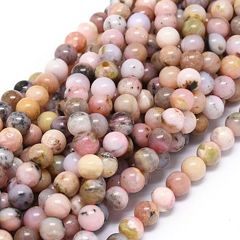 Natural Pink Opal Beads Strands, Round, 8~8.5mm, Hole: 1mm, about 46~49pcs/strand, 15.55 inch(39.5cm)