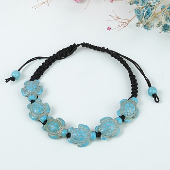 Synthetic Turquoise Tortoise Braided Bead Bracelet