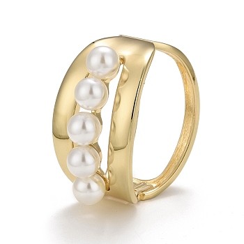 Alloy Chunky Wide Open Cuff Bangle with Plastic Pearl for Women, Light Gold, Inner Diameter: 1-7/8x2-3/8 inch(4.75x6.05cm)