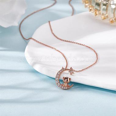Chinese Zodiac Necklace Tiger Necklace 925 Sterling Silver Rose Gold Tiger on the Moon Pendant Charm Necklace Zircon Moon and Star Necklace Cute Animal Jewelry Gifts for Women(JN1090C)-4