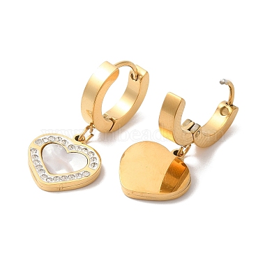 Synthetic White Shell Heart Dangle Hoop Earrings with Rhinestone(EJEW-E286-06G)-2