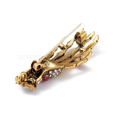 Halloween Theme Rhinestone Skeleton Hand Brooch Pin(JEWB-F018-01AG)-3