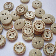 2-Hole Flat Round Buttons, Coconut Buttons, Khaki, 11mm, about 100pcs/bag(NNA0YXV)