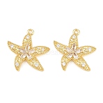 Brass Micro Pave Cubic Zirconia Pendants, Starfish Charms, Long-Lasting Plated, Rack Plating, Lead Free & Cadmium Free, Real 18K Gold Plated, 21x20.5x3.5mm, Hole: 1.5mm(KK-C162-092G)