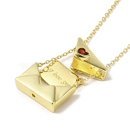 Brass Micro Pave Cubic Zirconia Pendant Necklace, Envelope Locket Necklace, Real 18K Gold Plated, Clear, 18.43~18.66 inch(468~474mm)(NJEW-B082-02G-01)