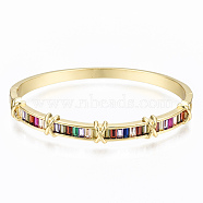 Brass Micro Pave Cubic Zirconia Bangles, Nickel Free, Rectangle, Colorful, Real 16K Gold Plated, Inner Diameter: 2-1/4x2 inch(5.85x5.1cm), 7.5mm(BJEW-T018-03G-NF)