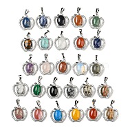 Natural & Synthetic Mixed Gemstone with Clear Cubic Zirconia Pendants, Apple Charms with Rack Plating Brass Findings, Platinum, Cadmium Free & Lead Free, 28.5x25.5x9~10mm, Hole: 7x5mm(G-G133-03P)