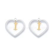 201 Stainless Steel Pendants, Hollow, Heart with Letter A~Z, Real Gold Plated & Stainless Steel Color, Letter.I, 29x29.5x1mm, Hole: 2mm, A~Z: 12x8~10.5x1mm(STAS-N090-LA894-I-P)