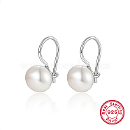 Rhodium Plated 925 Sterling Silver Dangle Earrings, with Natural Pearls, Platinum, 15x8.3mm(BC3718-2)