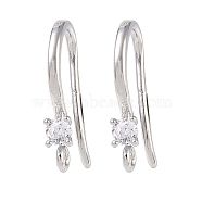 Brass Micro Pave Cubic Zirconia Earring Hooks, Fishhook, Platinum, 16x9x3mm, Hole: 1mm(KK-U008-09P)