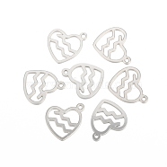 304 Stainless Steel Pendants, Laser Cut, Heart with Constellation, Aquarius, 15.5x13x0.8mm, Hole: 1.5mm(STAS-I157-07H)