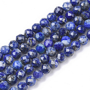 Natural Lapis Lazuli Beads Strands, Grade A, Faceted, Round, 5mm, Hole: 1mm, about 72pcs/strand, 14.5 inch(37cm)(G-G682-40-5mm)