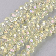 Electroplate Glass Beads Strands, AB color Plated, Faceted, Rondelle, Champagne Yellow, 6x4~5mm, Hole: 0.8~1mm, about 88~92pcs/strand, 15.5 inch~16 inch(39~45cm)(GLAA-K027-02AB)